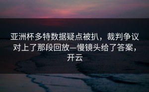 亚洲杯多特数据疑点被扒，裁判争议对上了那段回放—慢镜头给了答案，开云