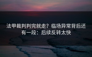 法甲裁判判完就走？临场异常背后还有一段：后续反转太快